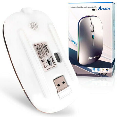 Anxin Rechargeable Wireless Bluetooth Mouse – 2.4G USB Mouse for Laptop, PC, Tablet, and Mobile Devices (Android & iOS Compatible)(Original China )
