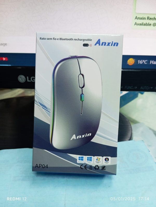 Anxin Rechargeable Wireless Bluetooth Mouse – 2.4G USB Mouse for Laptop, PC, Tablet, and Mobile Devices (Android & iOS Compatible)(Original China )