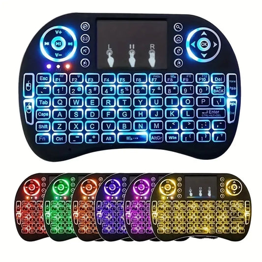 8 2.4g Mini Wireless Keyboard With Touchpad | 7-color Backlight ,plug And Play | Super Cool Design | Perfect For Android Tv Box, Smart Tv, Projector, Ps3